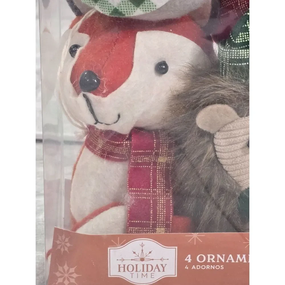 Set of 2 New Holiday Time 8 Ornament Set Felt Fabric Owl Porcupine Fox‎ Bear